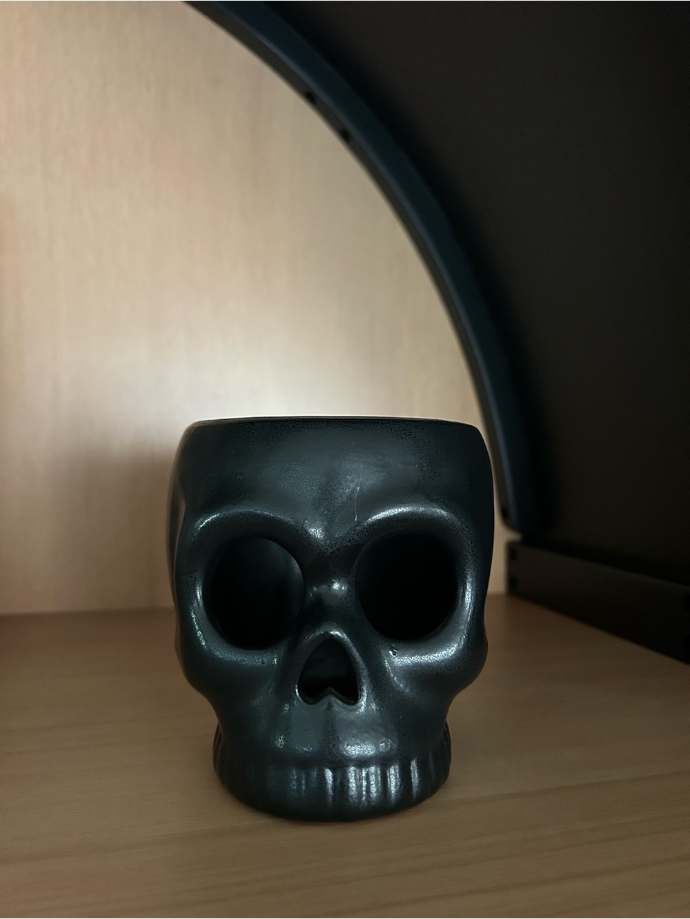 Black Ceramic Skull Candle Holder or Planter